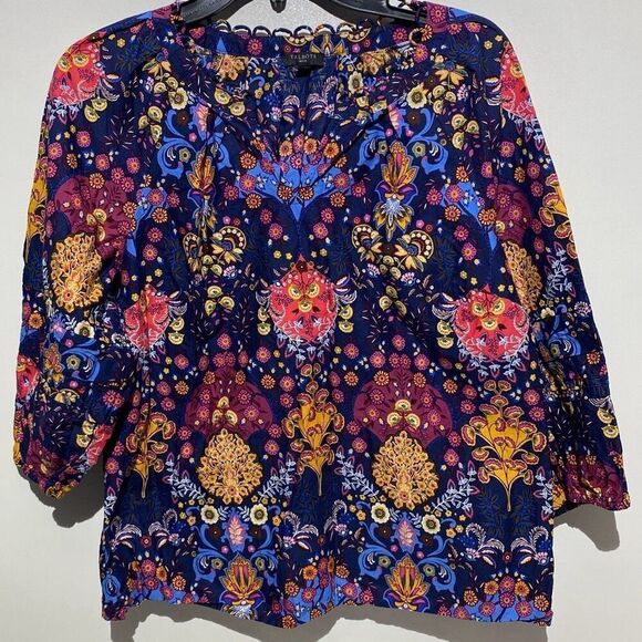 Talbots Women's Multicolor Floral Split Neck 3/4 Sleeve Blouse Medium Petite - Picture 1 of 9